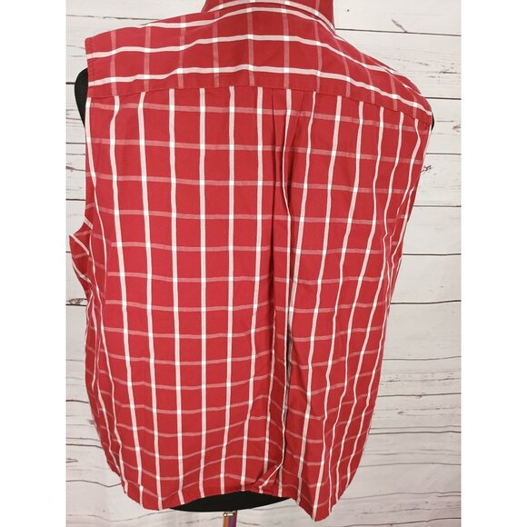 Lands End Womens Sleeveless Red Plaid Button-Up Shirt Size 18 Cotton Blend - Picture 3 of 6